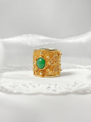 KW Grade A Golden Jewllery Single-core Green Jade Ring