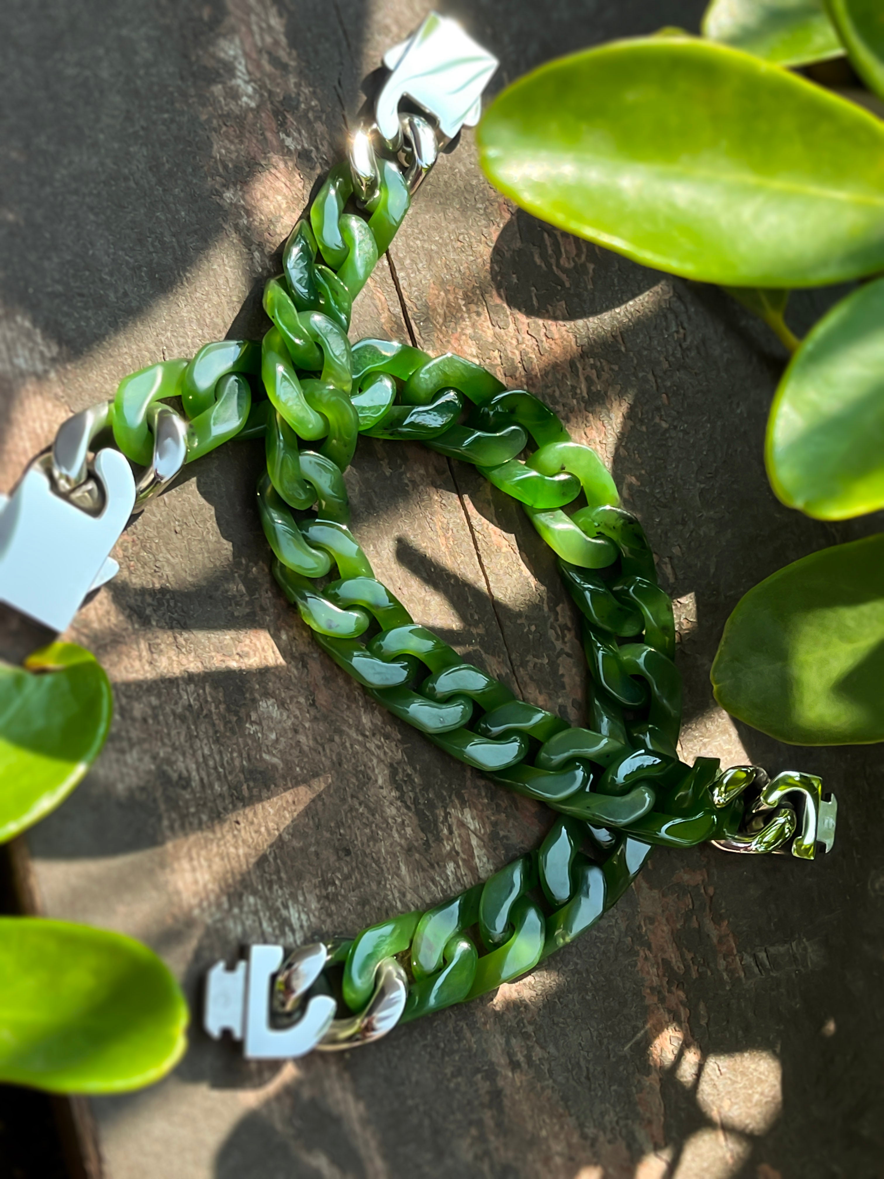 Hetian Jade Customizable Jade Cuban Link Chain – Personalized Length & Width with Natural Jade Beads