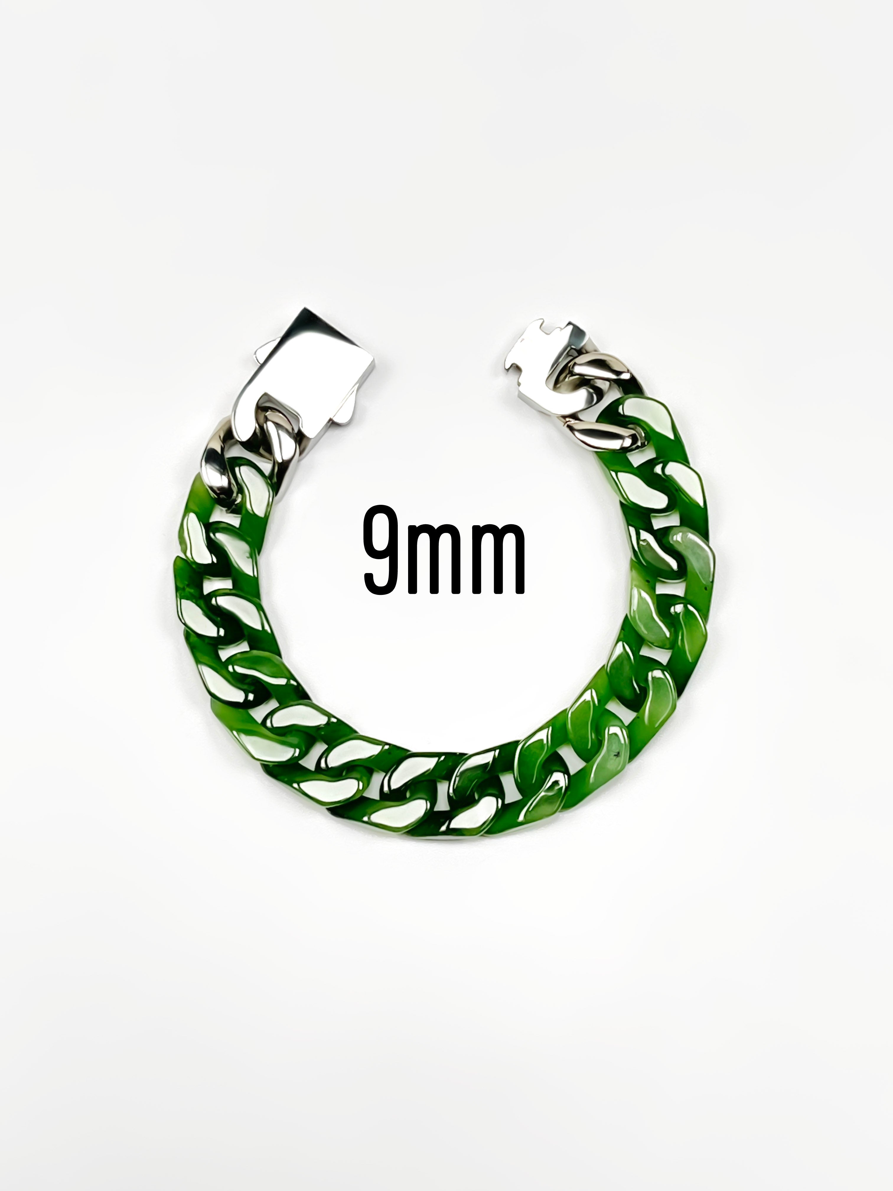 Hetian Jade Customizable Jade Cuban Link Chain – Personalized Length & Width with Natural Jade Beads