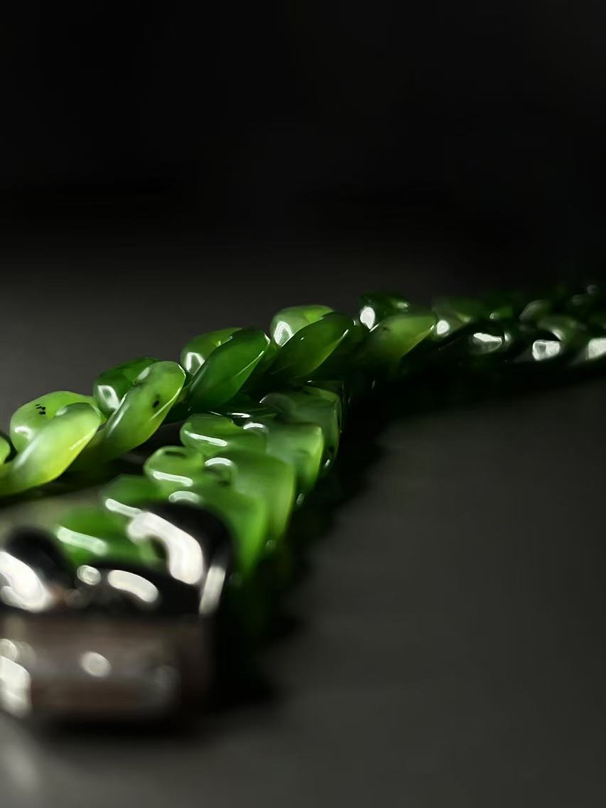 Hetian Jade Customizable Jade Cuban Link Chain – Personalized Length & Width with Natural Jade Beads