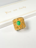 KW Grade A Golden Jewllery Single-core Green Jade Ring