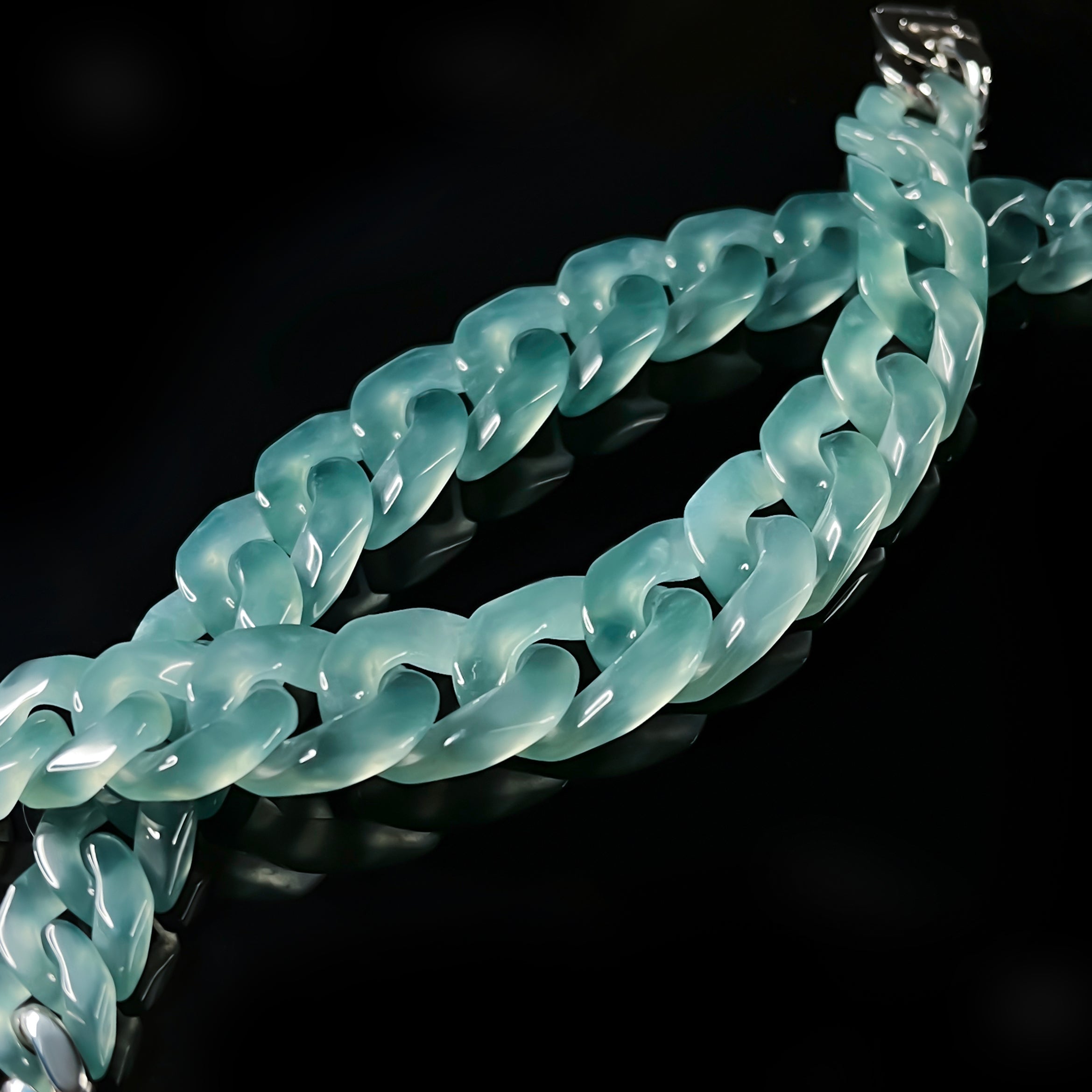 Handcrafted Jade Cuban Link Chain – Premium blue Jade Necklace for Men & Women