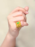 KW Grade A Golden Jewllery Single-core Green Jade Ring
