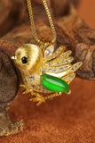 Green Jade Bird Pendant Necklace in Gold | Natural Jade Jewelry