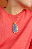 Natural Purple Jade Dragon Pendant Necklace, 18K Gold Dragon Jade Amulet, Luxury Carved Jade Talisman, Power Protection Wealth Jewelry Gift