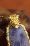 Natural Purple Jade Dragon Pendant Necklace, 18K Gold Dragon Jade Amulet, Luxury Carved Jade Talisman, Power Protection Wealth Jewelry Gift