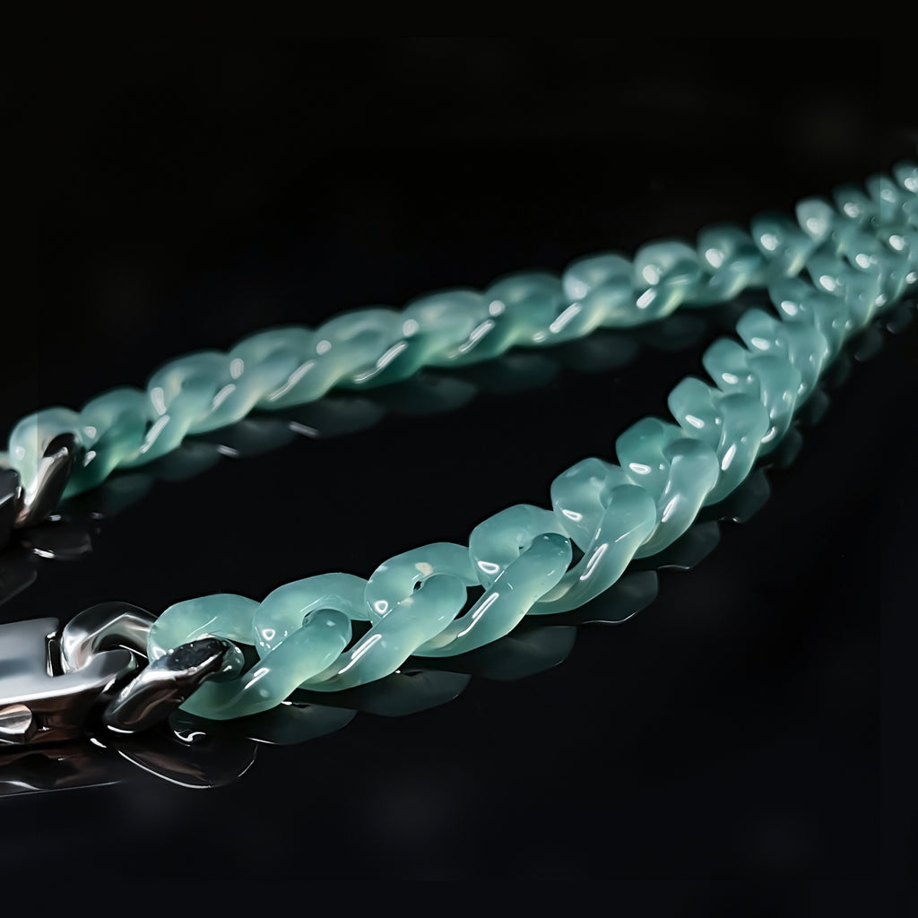 Handcrafted Jade Cuban Link Chain – Premium blue Jade Necklace for Men ...