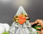 KW Grade A Golden Jewllery Orange Flower Jade Ring