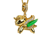 Lucky Rainbow Pony Jade Pendant Necklace in S925 Sterling Silver | Symbol of Happiness & Good Fortune