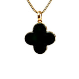 Black Jade Clover Necklace, 18K Gold Four Leaf Pendant, Dainty Minimalist Jewelry, Lucky Jadeite Charm, Everyday Gift for Her