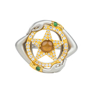 Celestial Guardian Ring with Natural Jade Accents | S925 Sterling Silver