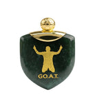 Natural Burmese jade football pendant with GOAT design, handcrafted green jade soccer necklace in 18K gold style for football fans and custom jewelry collectors