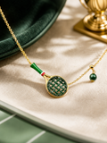 Gold-plated S925 silver jade tennis racket pendant necklace