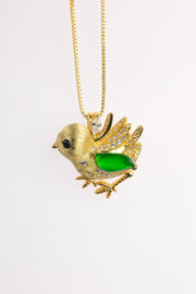 Green Jade Bird Pendant Necklace in Gold | Natural Jade Jewelry