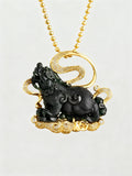 Natural  Mo Cui Jade Pixiu Pendant in 18K Gold with Diamonds