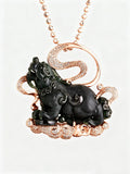 Natural  Mo Cui Jade Pixiu Pendant in 18K Gold with Diamonds